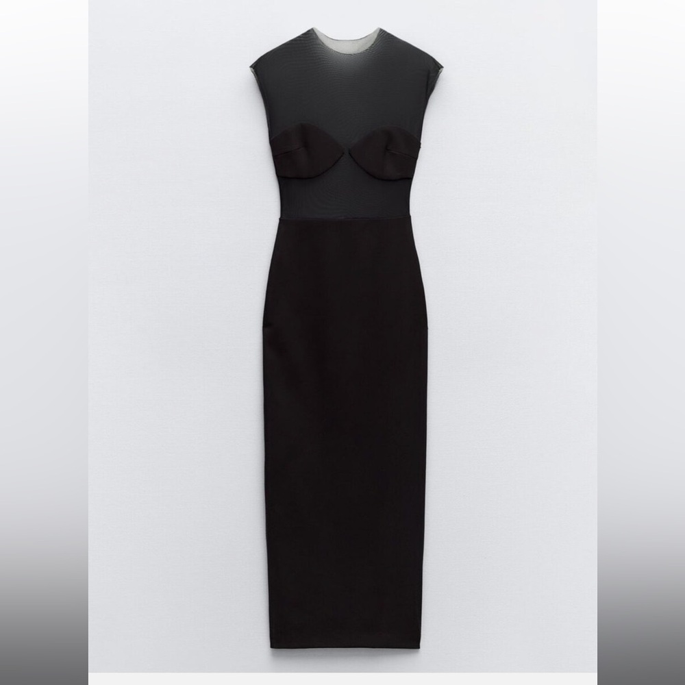 NEVER BEEN WORN ZARA WOMAN NWT FW23 BLACK MIXED TULLE MIDI SLEEVELESS DRESS